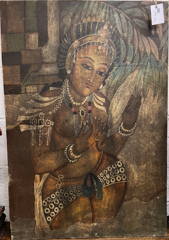 Panneau bd bois peint: courtisane / miroir, 90x61 cm