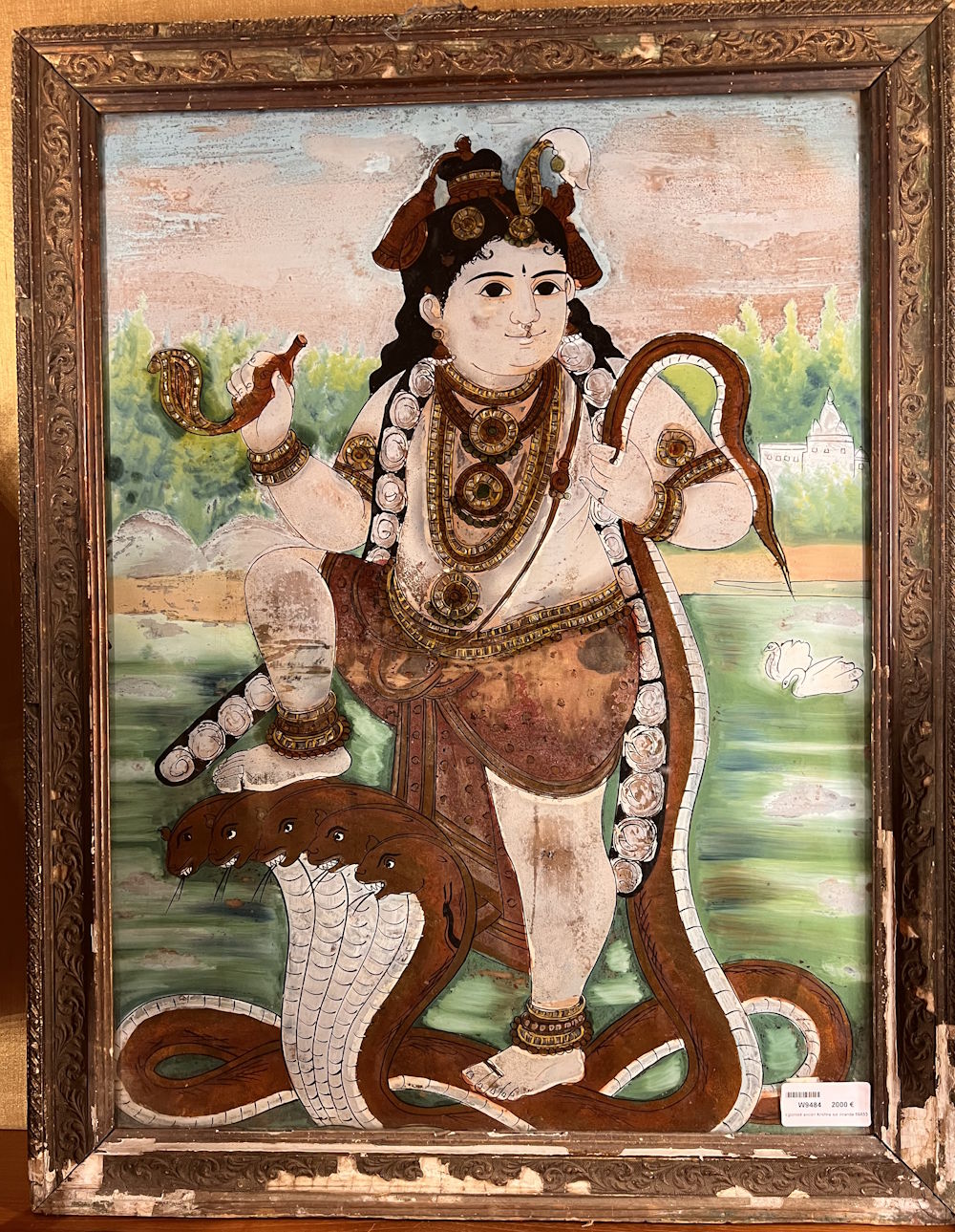 Eglomis&eacute; ancien Krishna sur Ananda 69X53
