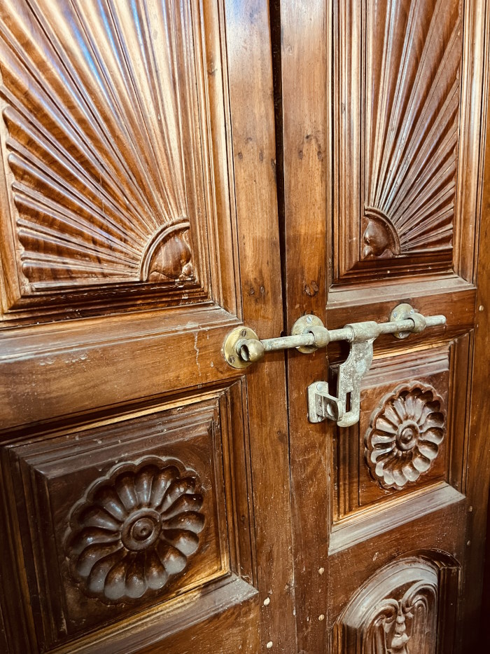 Porte ancienne en bois/teck Ã  2 battants, Chettinad, 232x132x36cm