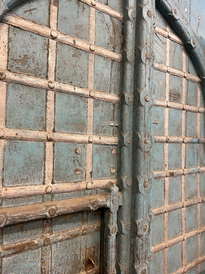 Porte ancienne en bois peint/bleu, teck ancien,  250x140cm