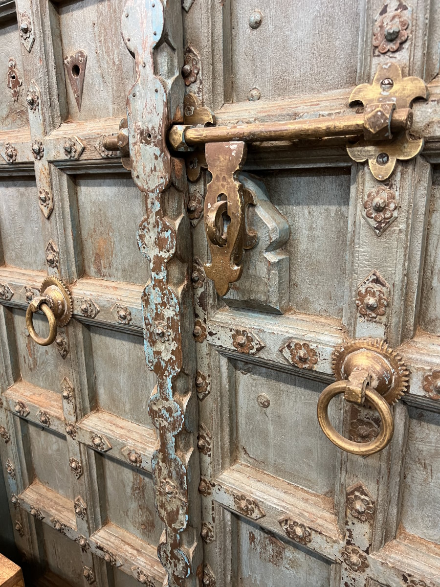 Porte ancienne en bois du Rajasthan, 232 x 152 cm
