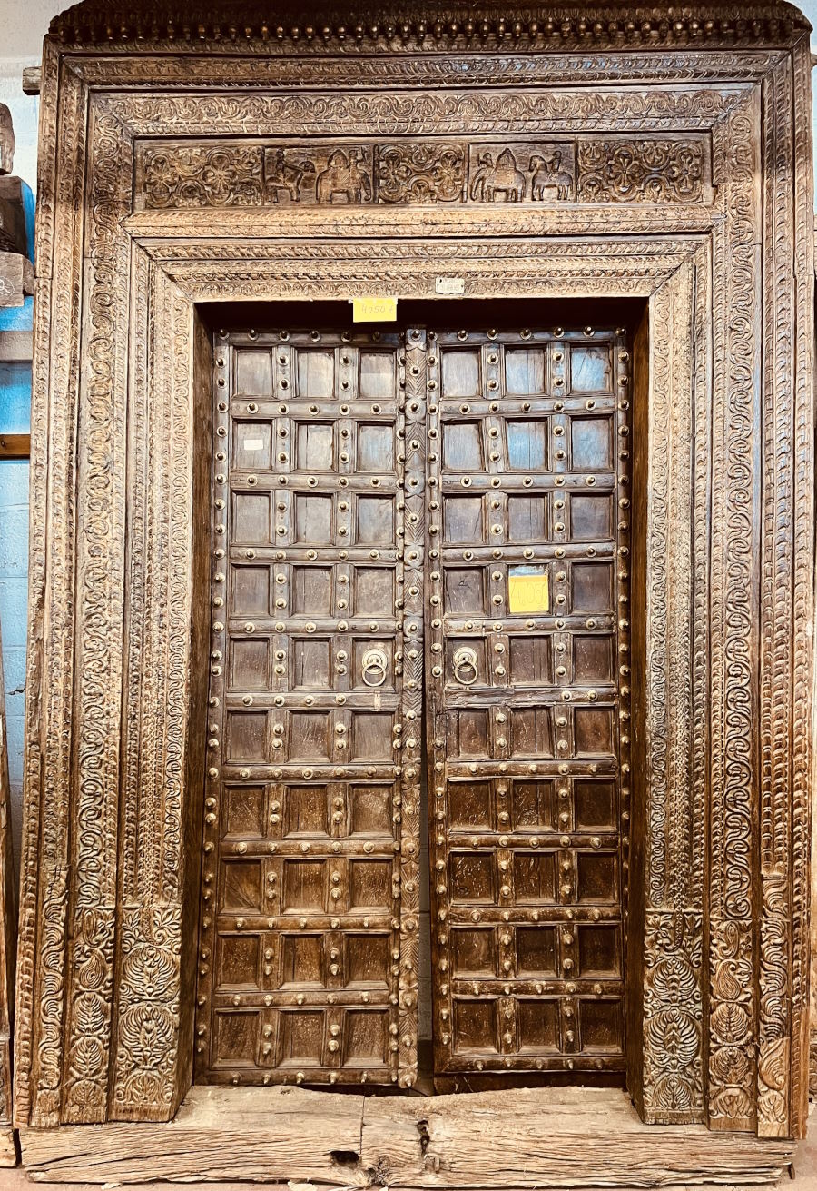 Porte ancienne en bois du Rajasthan, 288 x185 cm