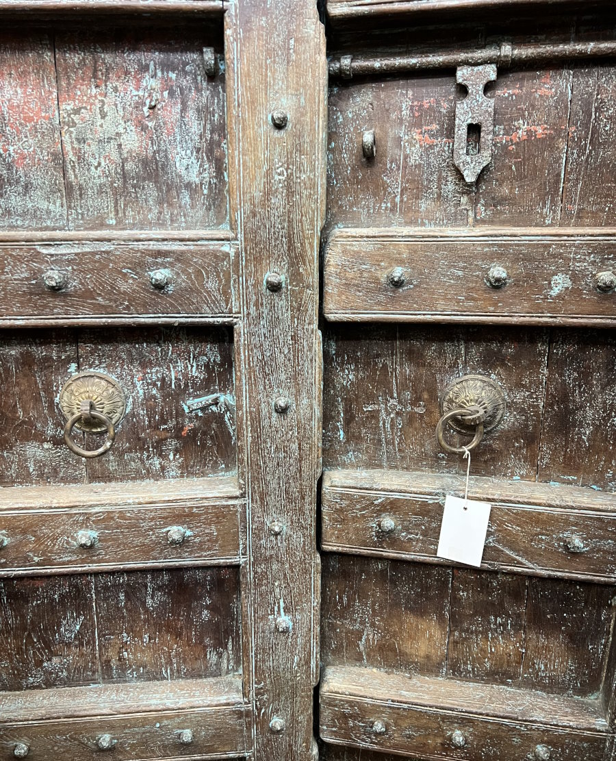 Porte ancienne en bois Rajasthan, + 2 portes à grille, 220x132 cm