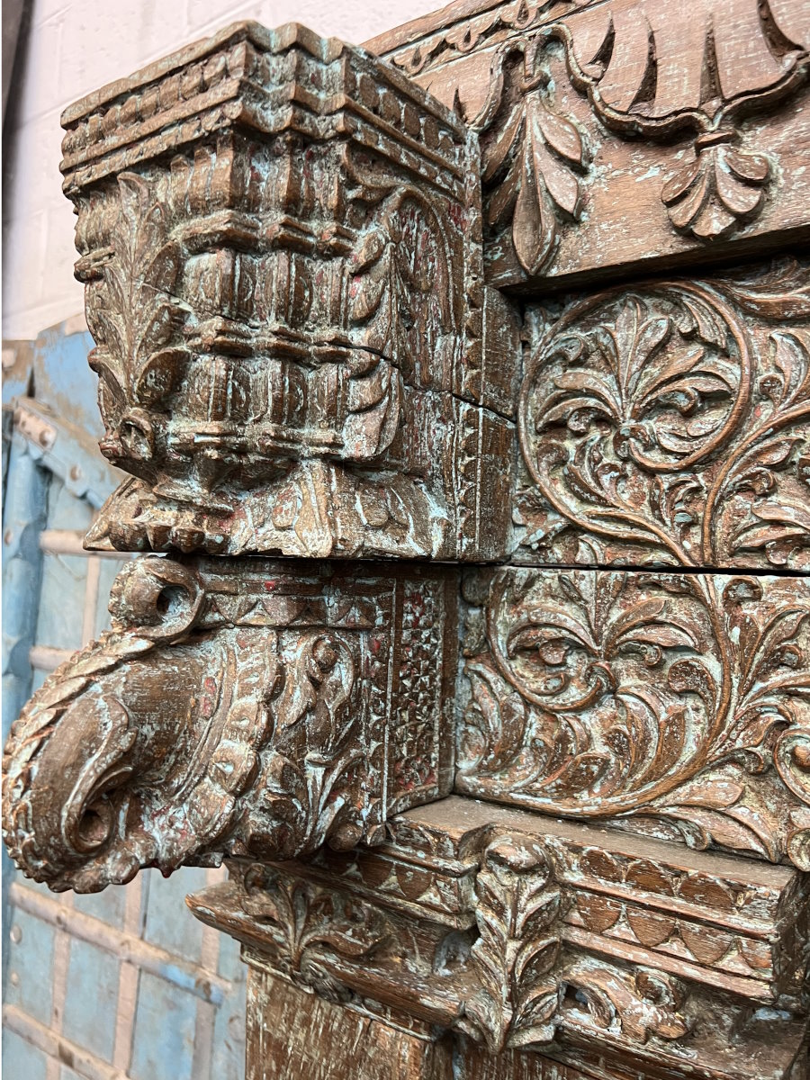 Porte ancienne en bois Rajasthan, + 2 portes à grille, 220x132 cm