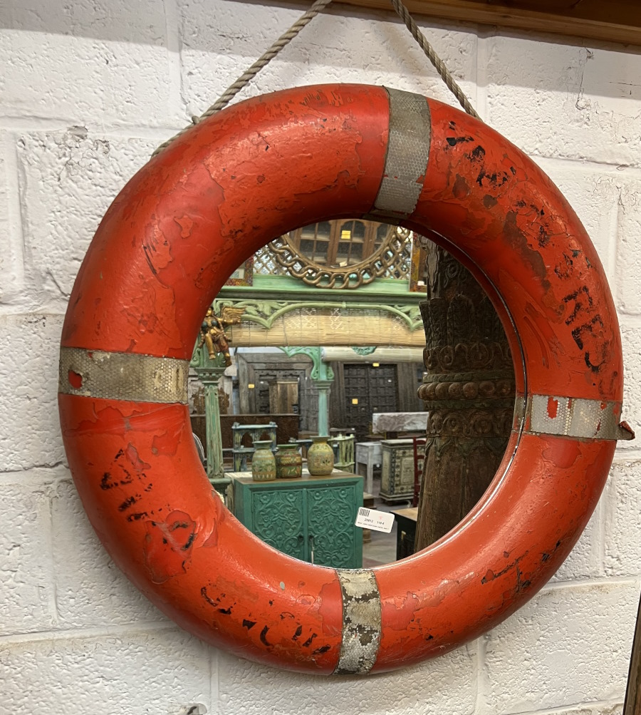 Miroir: cadre metal bouée marine, diam 76 cm