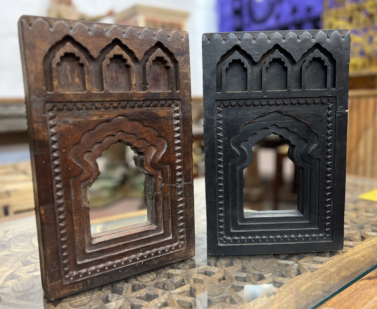 Miroir-autel: cadre bois naturel, fenêtre, 35x22 cm