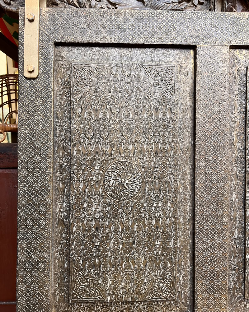 Porte double face, &acirc;me en bois+6 panneaux m&eacute;tal, 213x85 cm