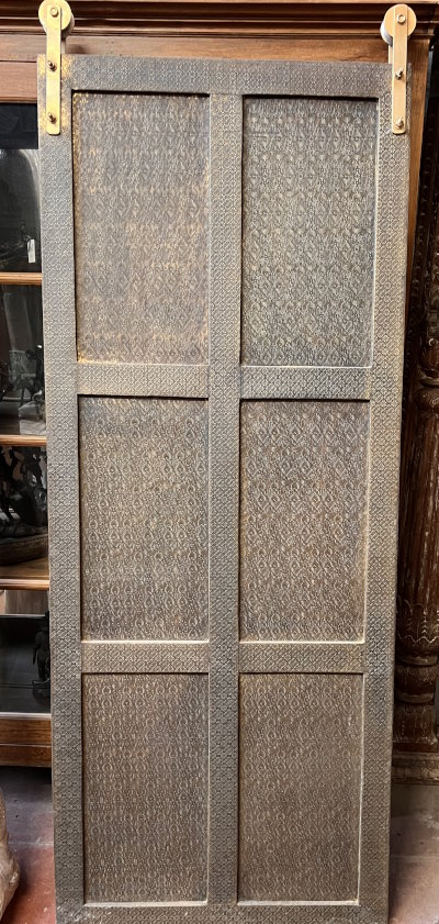 Porte double face, &acirc;me en bois+6 panneaux m&eacute;tal, 213x85 cm