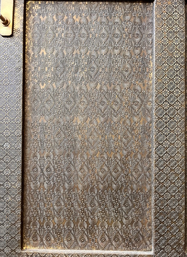 Porte double face, &acirc;me en bois+6 panneaux m&eacute;tal, 213x85 cm