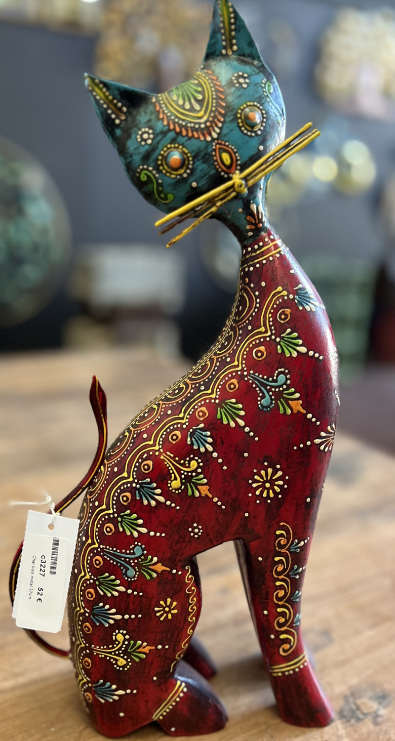 Chat bois metal 37cm