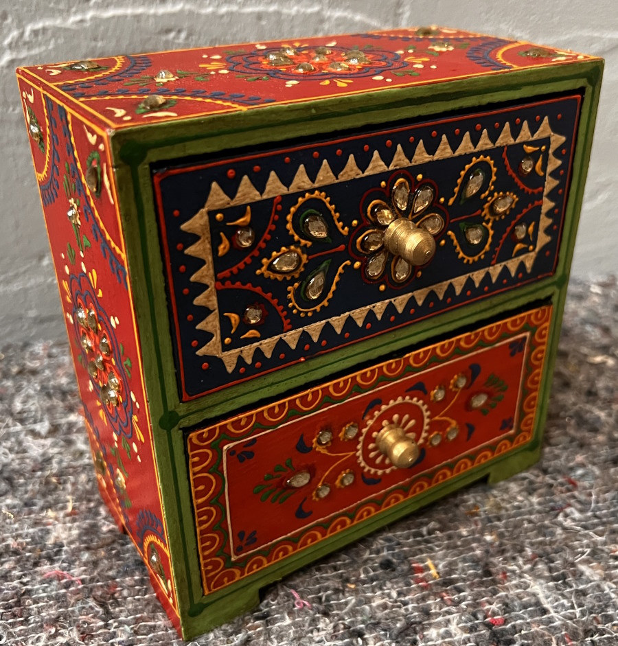 petite armoire en bois peint 2 tiroirs