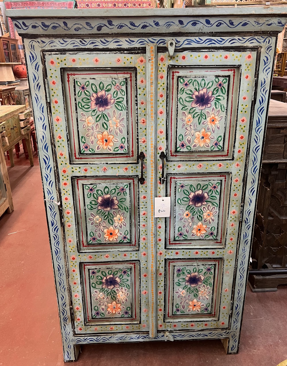 meuble en manguier peint motifs floraux 90X40X150