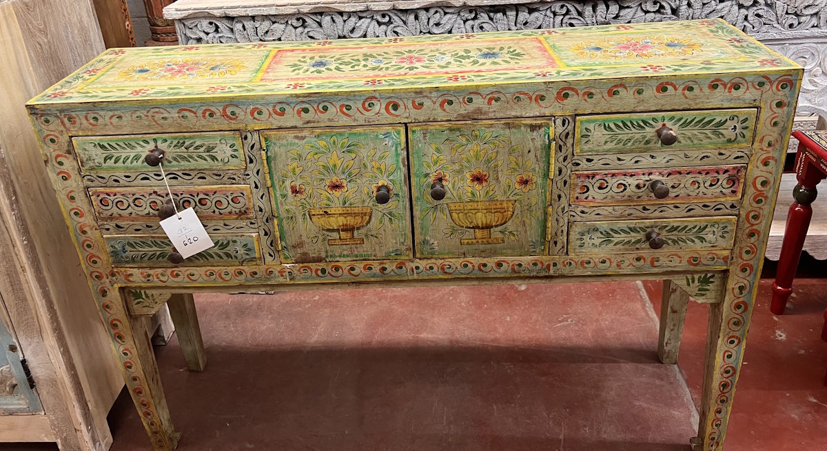 meuble commode peint motifs floraux 120X30X85