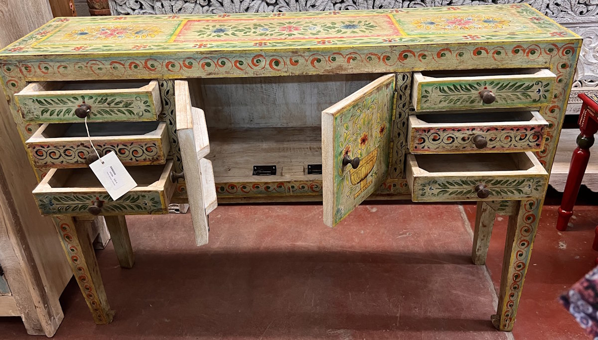 meuble commode peint motifs floraux 120X30X85