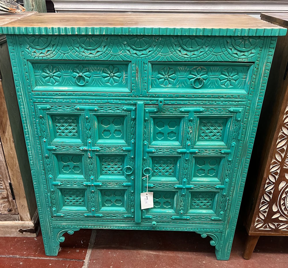 meuble en manguier turquoise 93X45X107