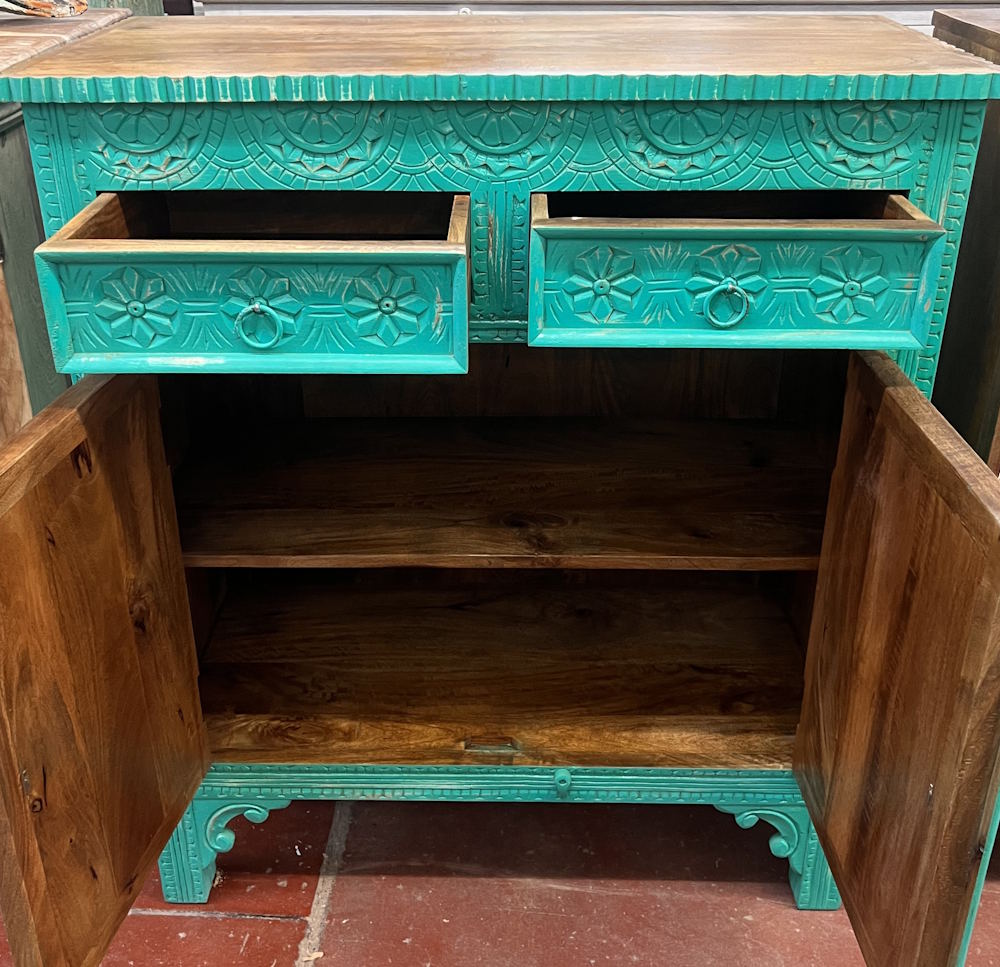 meuble en manguier turquoise 93X45X107