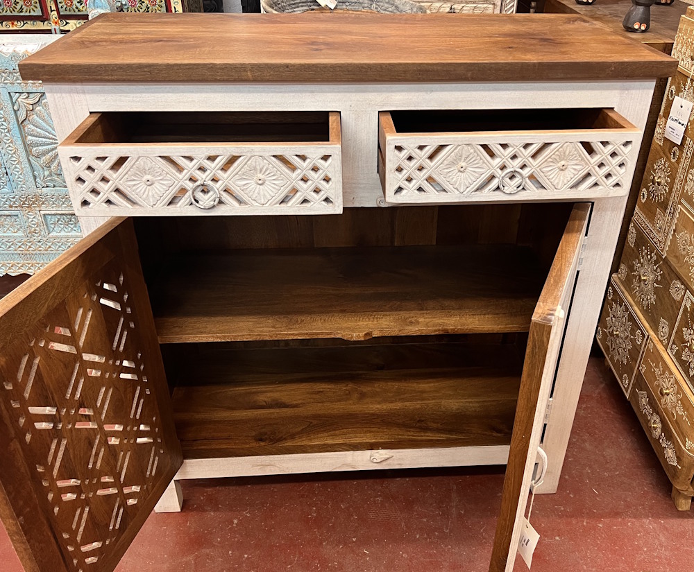 meuble en manguier patine blanche  97 X 44 X 98