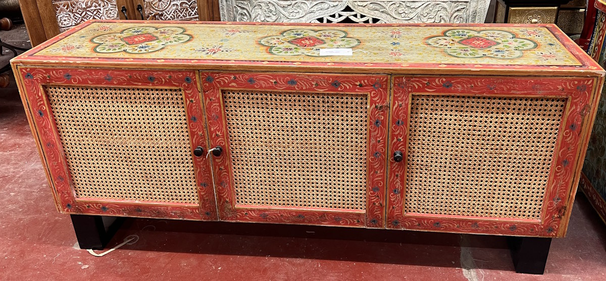 meuble TV peint motifs floraux 150 X 40 X 66
